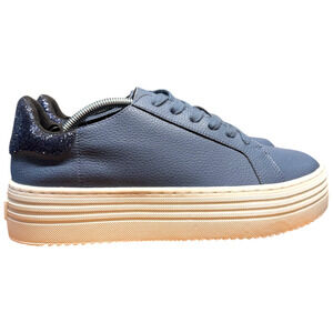 JOY Performance Women 8.5 Comfort Leather Sneakers Navy Denim Podiatric